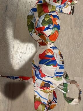 Colorful bra/bustier top with fruits and tie in back